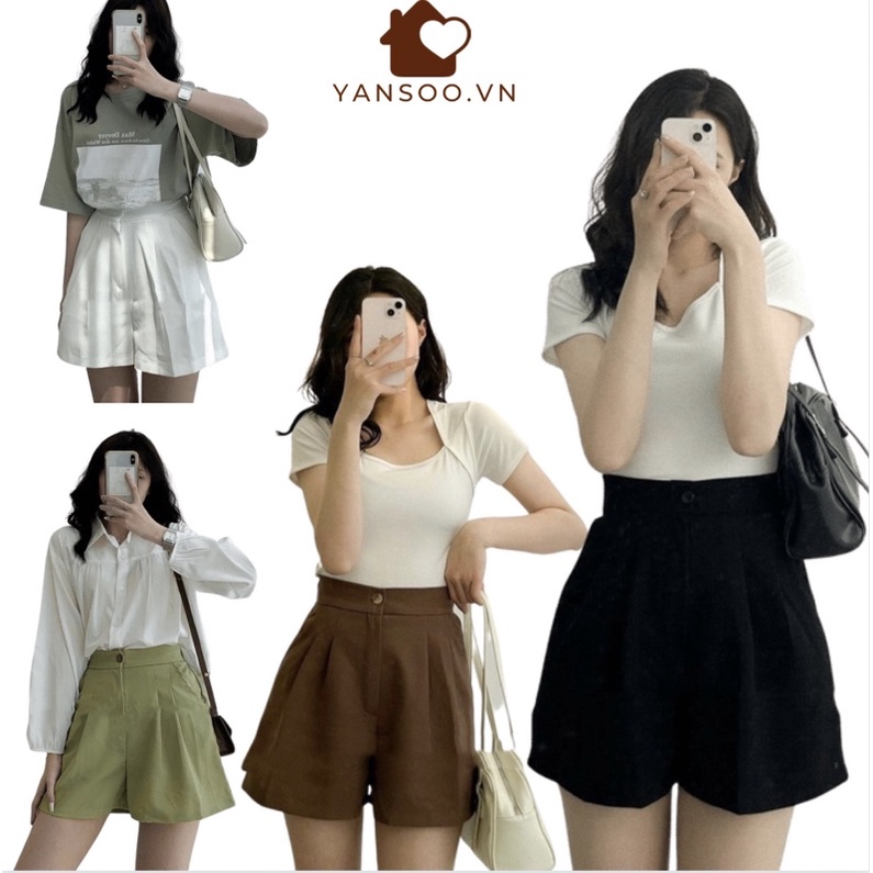 Quần đùi sóc vải  cạp cao chất umi hàn quảng châu cao cấp siêu đẹp by YANSOO
