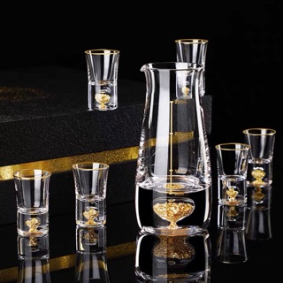 Bộ ly rượu mắt trâu pha lê mạ vàng 24k cao cấp có túi và hộp đựng xịn sò