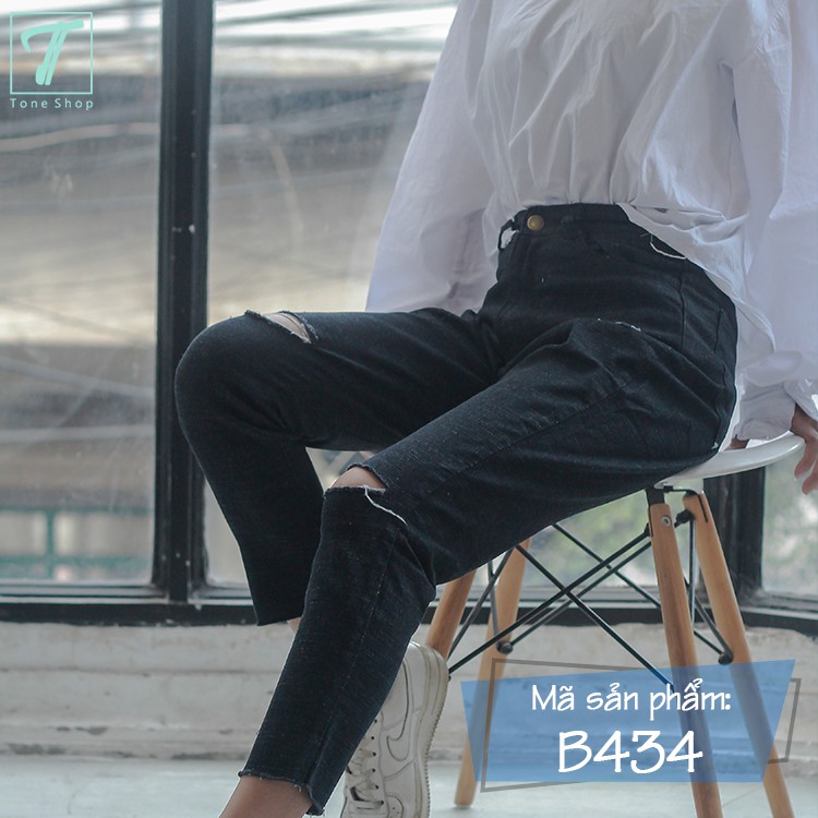 Quần baggy jean cho nữ màu đen rách gối cá tính - đẹp xinh rẻ - Tone shop