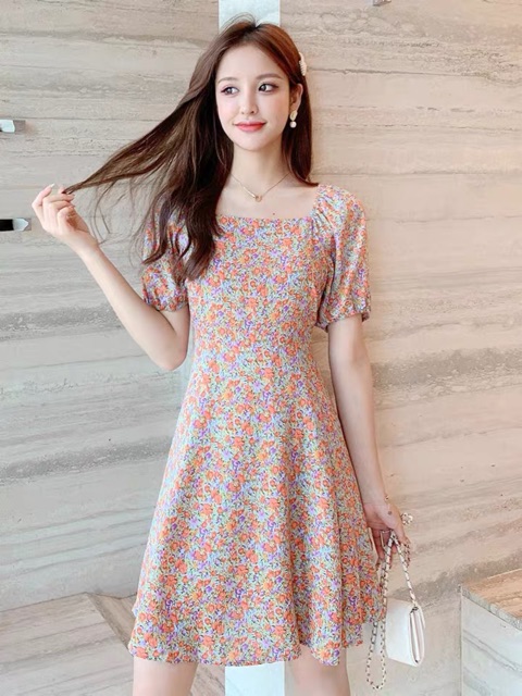 Váy hoa nhí tay bồng cổ vuông thắt nơ lưng Ulzznag style🌸 VKE8050 Hàng Quảng Châu