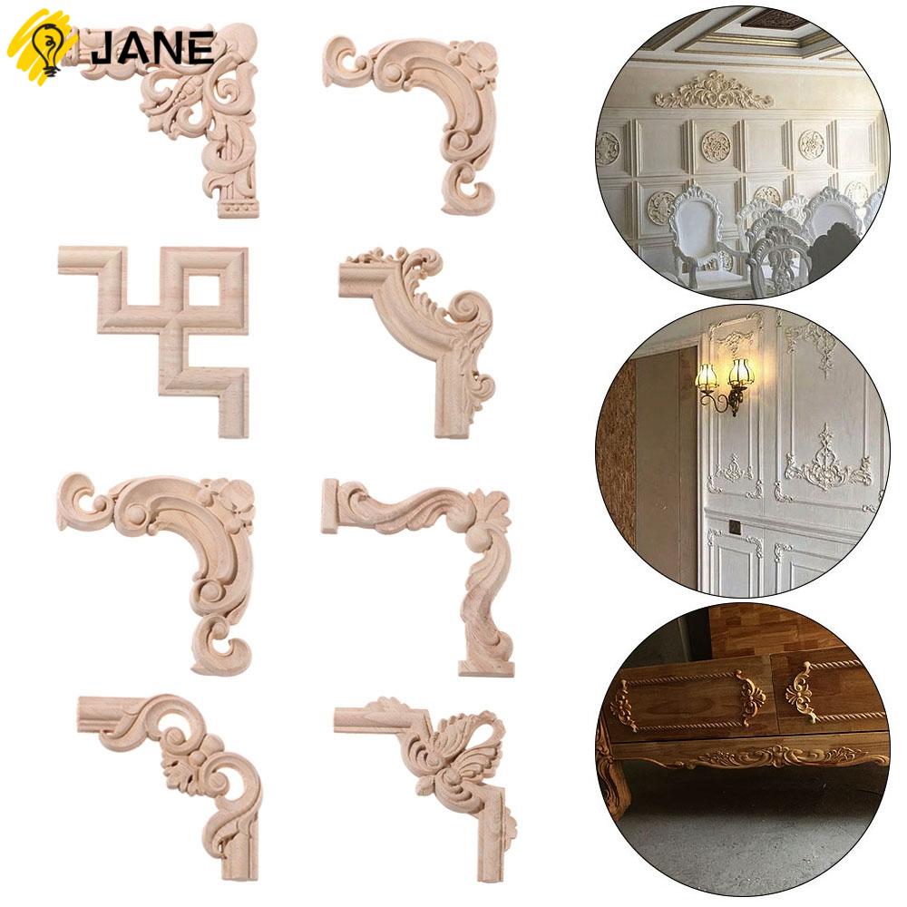 JANE New Decorative Wood Appliques Unpainted Oak Onlay Decal Carved Wave Flower Wooden Home Furniture Door Decor Crafts High Quality Corner Applique