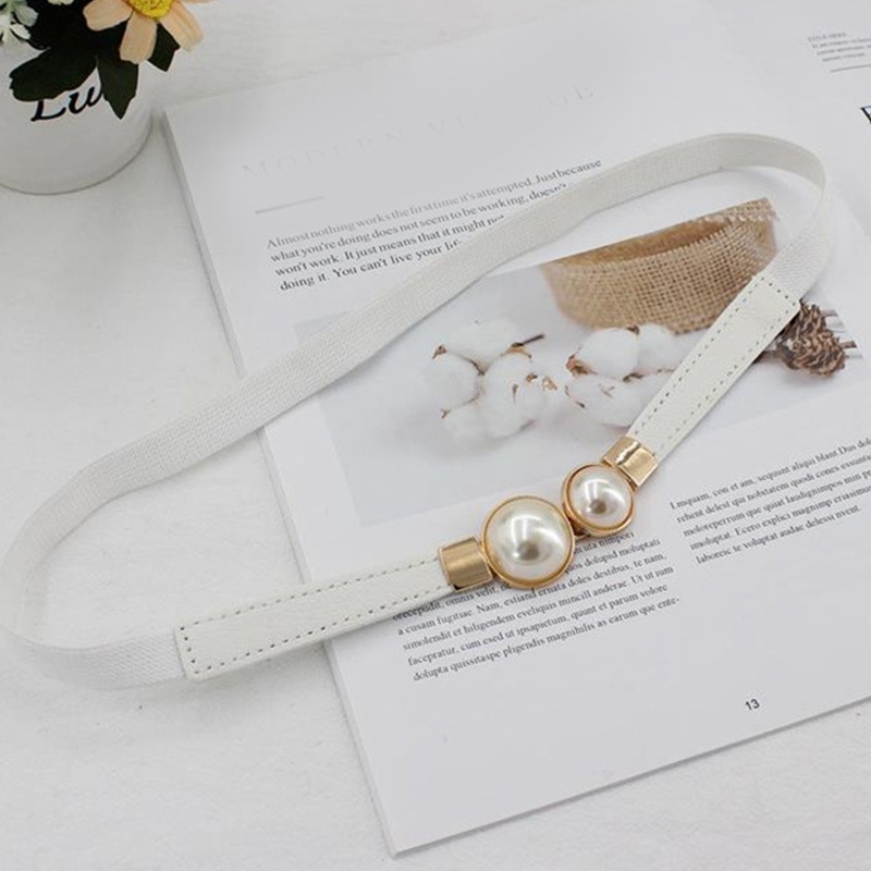 Thắt Lưng Bằng Da Có Khóa Đính Ngọc Trai Giả Có Thể Điều Chỉnh Cho Nữ