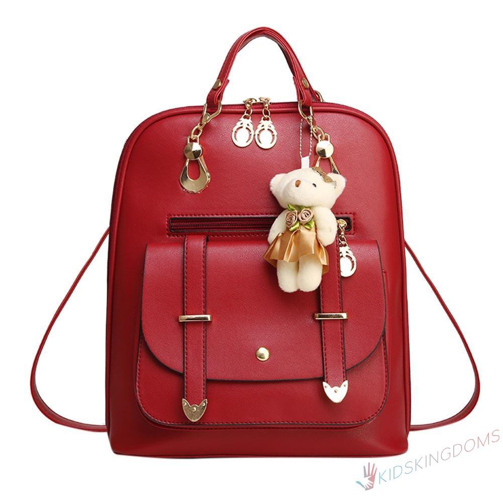 【Big Sale】Fashion 8 Colors Women Student Preppy Style Bear Pendant Bookbag Backpack