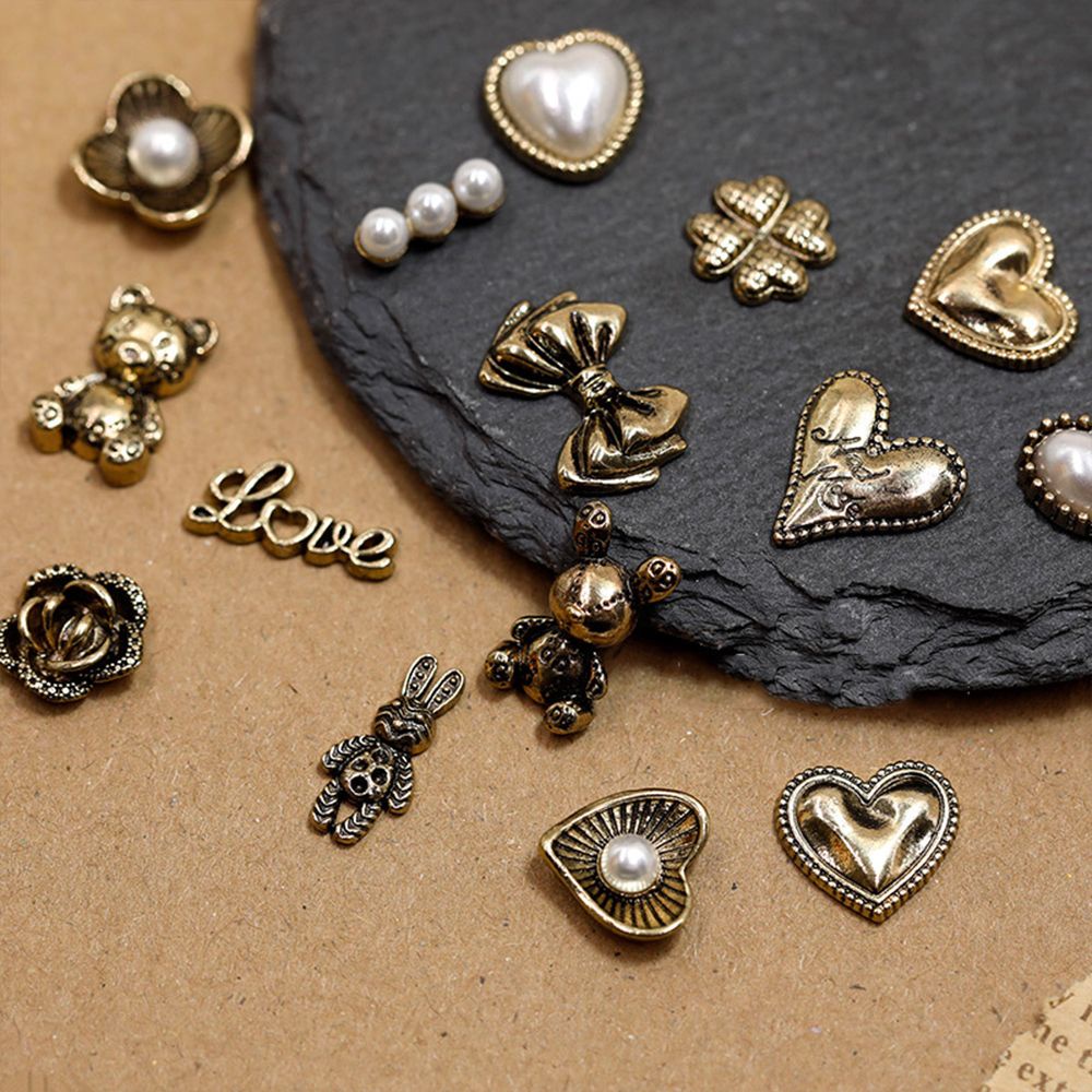 [Hàng mới về] Hộp phụ kiện trang trí móng tay hình hoa/ gấu/ nơ/ trái tim 3D bằng hợp kim phong cách cổ điển độc đáo diy