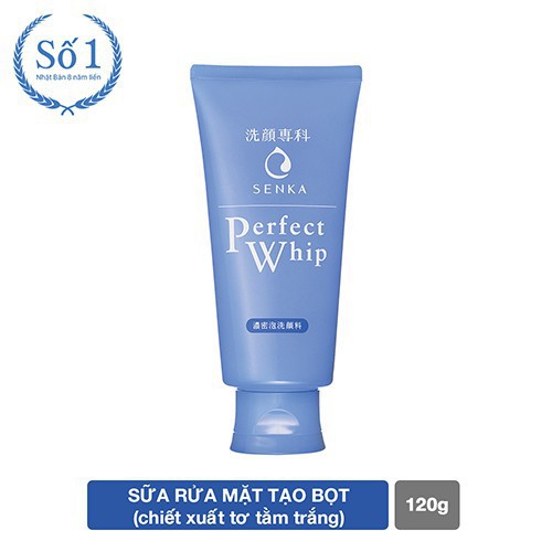 [HB Gift] Sữa rửa mặt tạo bọt chiết xuất tơ tằm trắng Senka Perfect Whip 120g (tặng lưới tạo bọt)