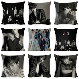 Vỏ gối tựa chất liệu cotton phủ nhung in hình BTS KPOP độc đáo trang trí nhà cửa