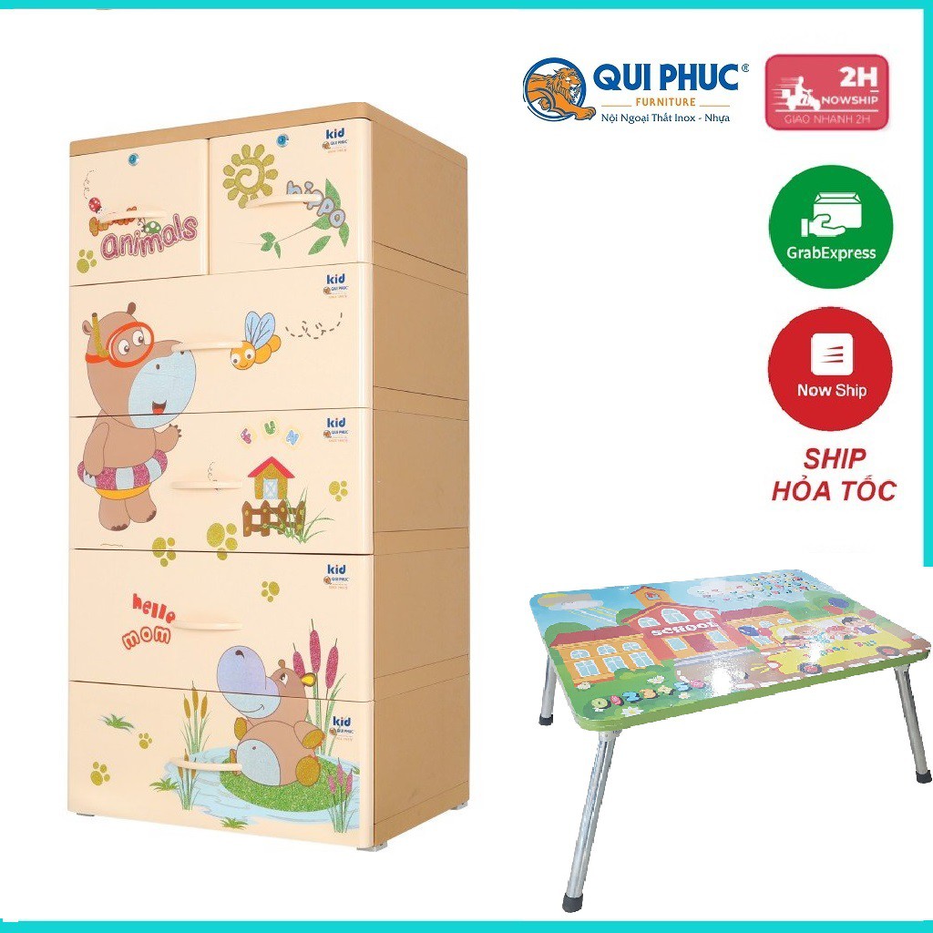 TỦ NHỰA QUI PHÚC KID HÀ MÃ 5 TẦNG 6 NGĂN 60 x 47 x 130 Cm- TẶNG BÀN XẾP CHO BÉ- BẢO HÀNH NHỰA LÊN TỚI 10 NĂM