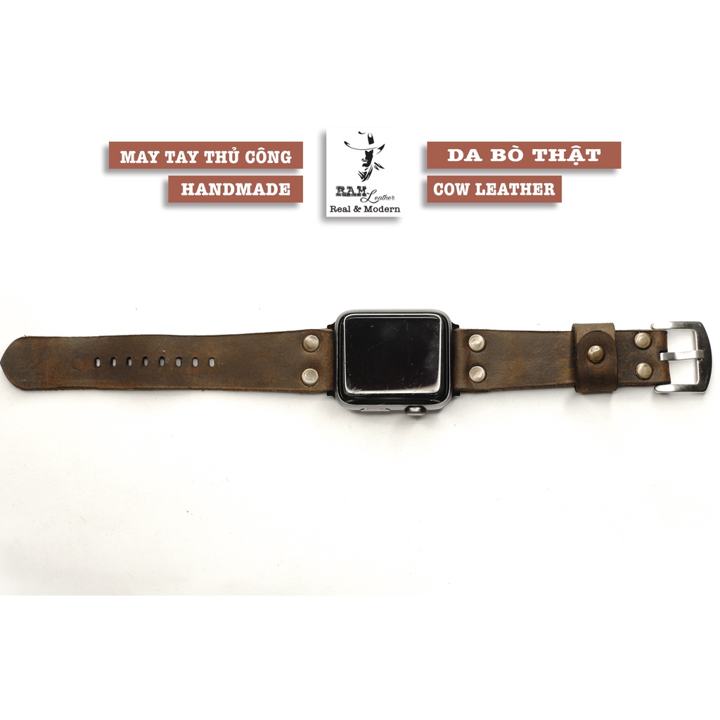 Dây Apple Watch , iWatch , iphone Watch da bò sáp ngựa điên RAM Leather Pilot Rivet