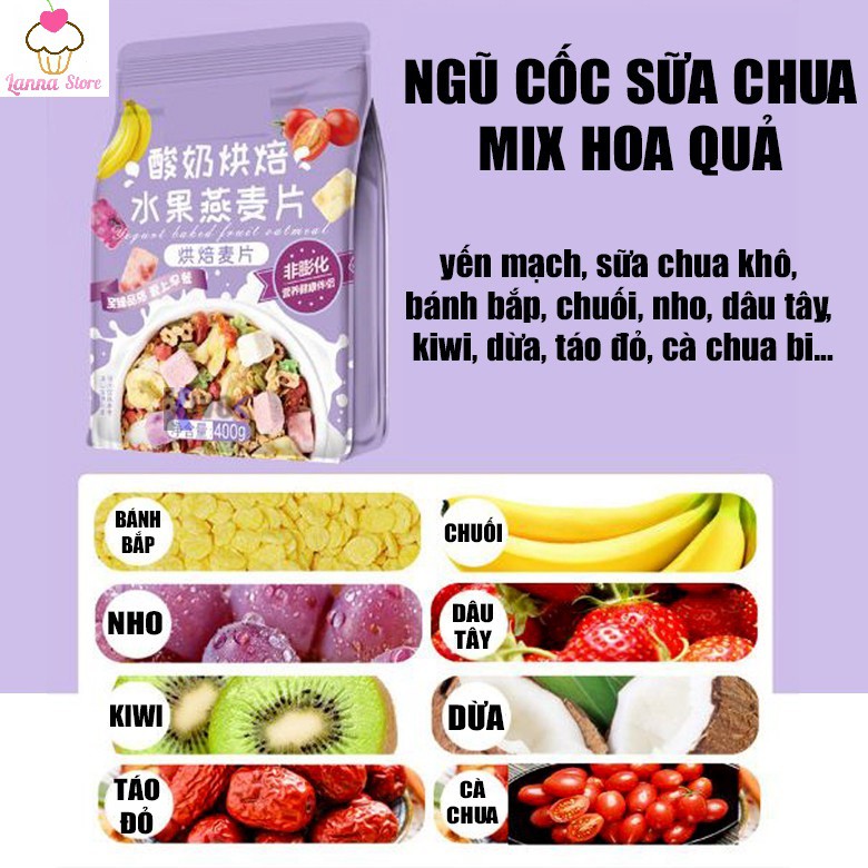 [GIẢM CÂN] Ngũ cốc sữa chua mix hạt, hoa quả YOGURT FRUIT OATMEAL gói 500g