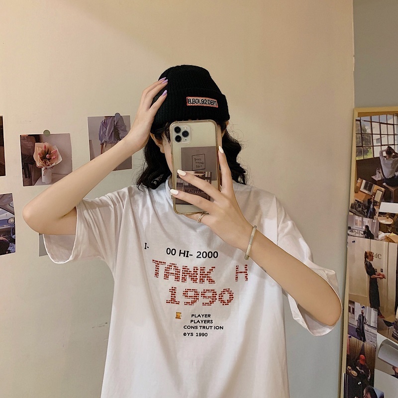 Áo Thun Ngắn Tay Dáng Rộng In Chữ Cá Tính Dễ Phối Đồ