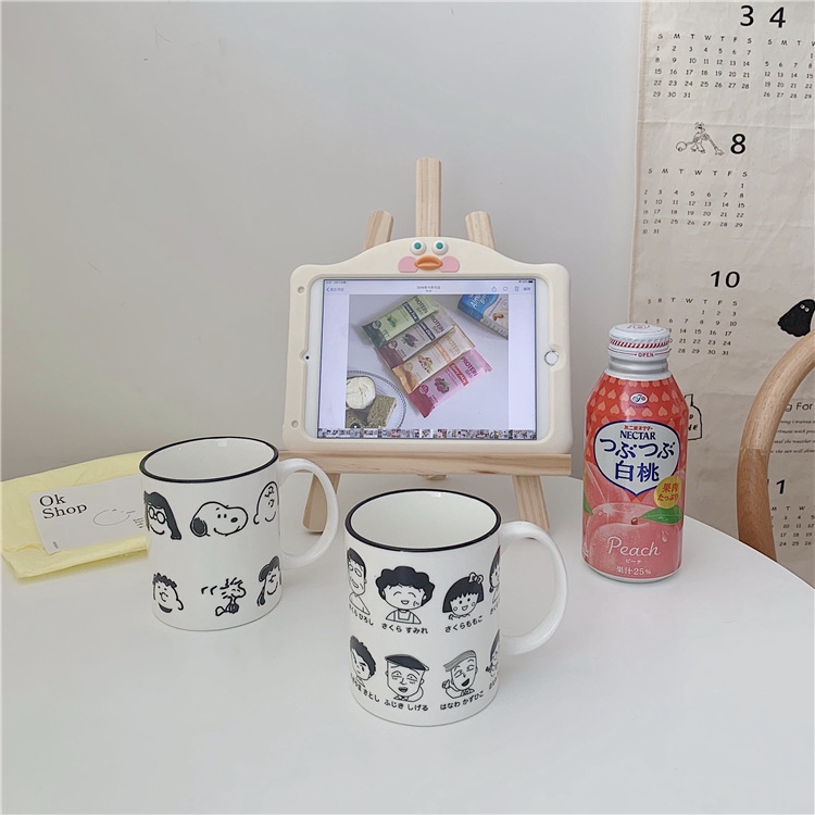 Cốc uống sữa bằng gốm sứ chịu nhiệt độ cao họa tiết Maruko Snoopy hoạt hình dễ thương phong cách Hàn Quốc