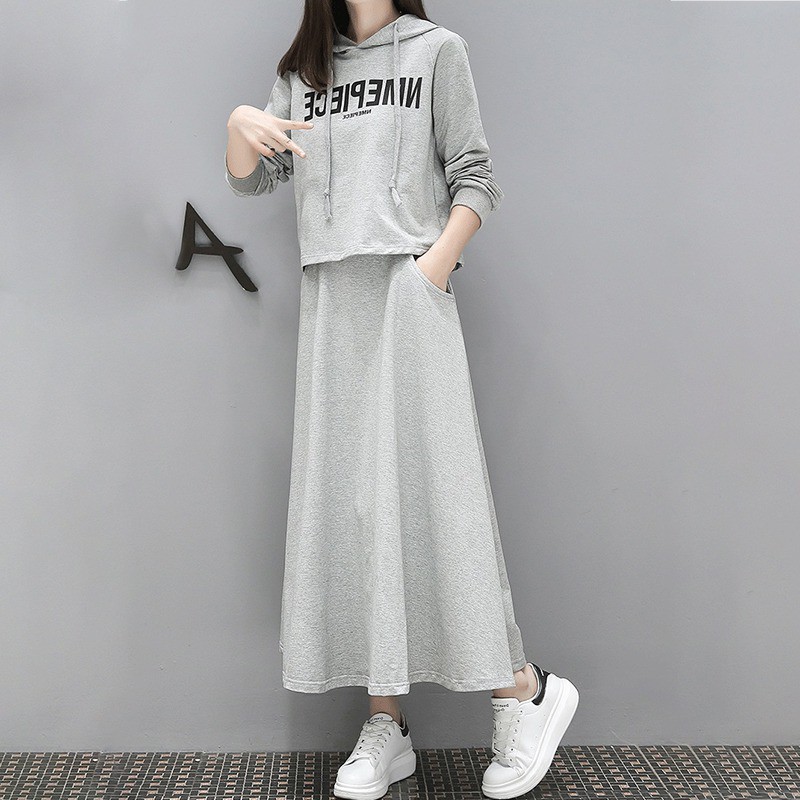 [Baywellfashion]Autumn New Loose Casual Letter Print Women Sets Fashion Trend Hooded Top Ankle-length Skirt 2 Pieces Sets | BigBuy360 - bigbuy360.vn