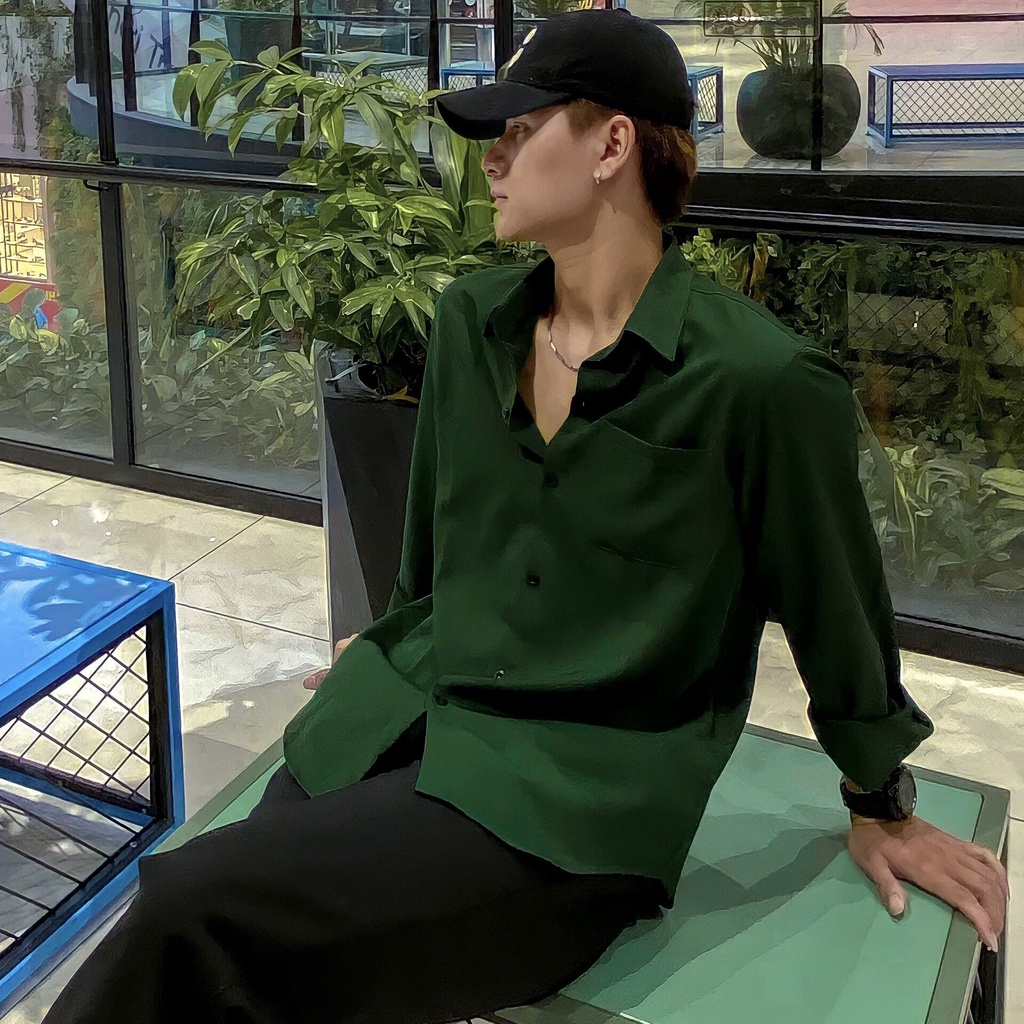 Áo sơ mi tay dài nam nữ form rộng sơ mi cổ bẻ unisex, chất vải lụa mịn chống nhăn