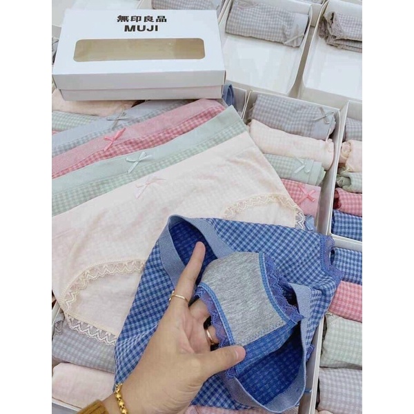 Hộp 5 quần lót nữ cotton nâng mông kháng khuẩn kẻ caro nơ