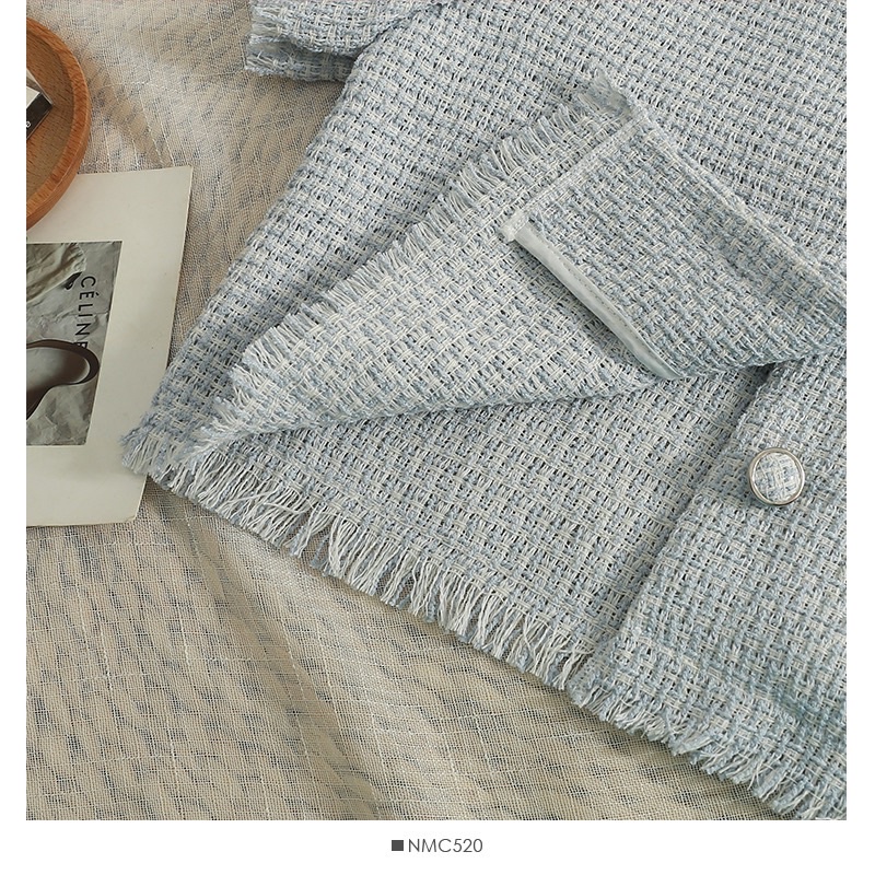 Áo khoác ngoài dạ tweed basic vải mềm croptop sơ mi không cổ lửng cổ tròn xinh xắn thanh lịch