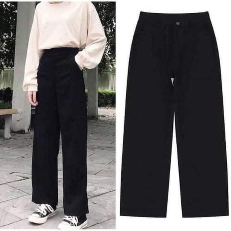 Quần dài ống rộng Quần culottes ống suông chất tuyết mưa cao cấp Quần xuông cài cúc