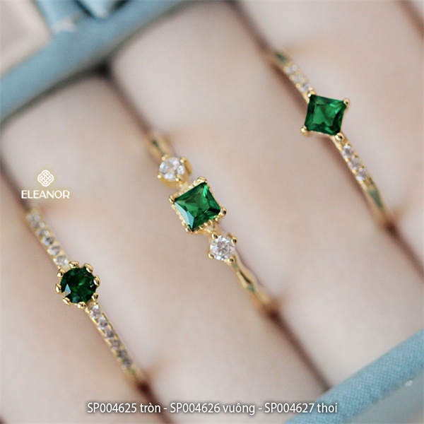 Nhẫn bạc nữ Eleanor Accessories đính đá xanh basic bạc 925 phụ kiện trang sức 4625