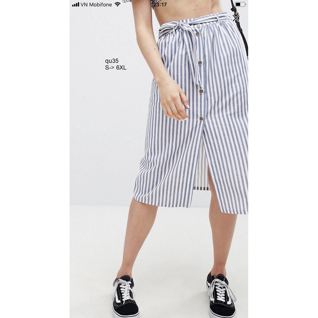 SKIRT133QU CHÂN VÁY SỌC THẮT NƠ EO
