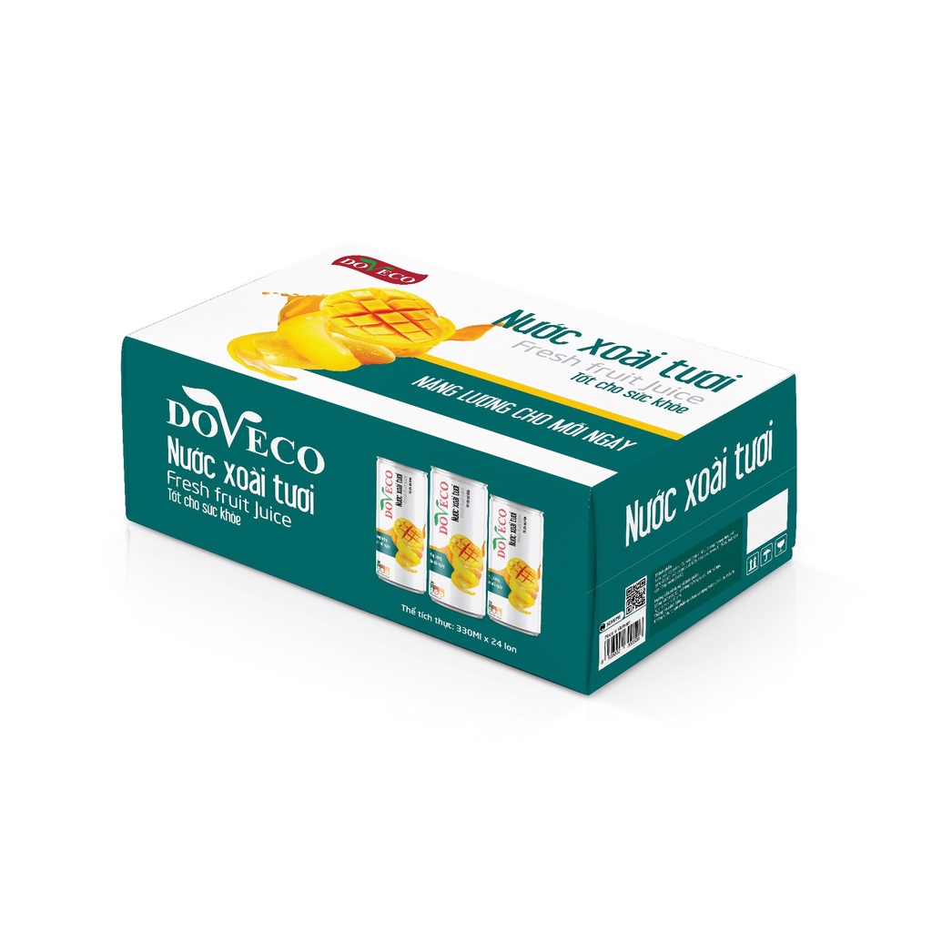 [DOVECO] Thùng 24 lon Nước ép Xoài tươi (ít đường) Vùng nguyên liệu Sơn La - lon 330ml