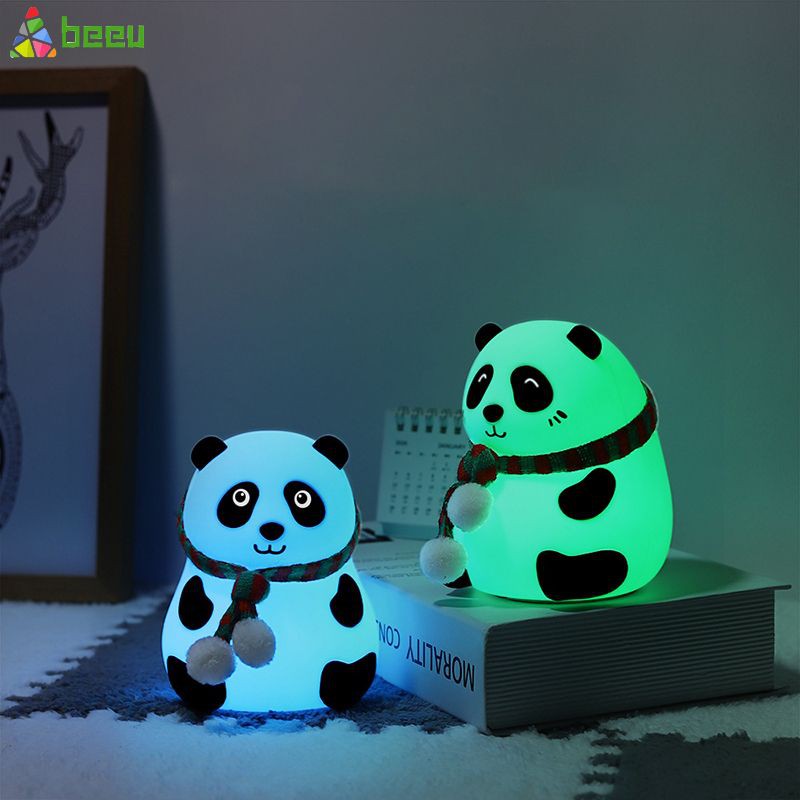 [COD] Creative Silicone Panda Night Light Touch Sensor USB Rechargeable Colorful Atmosphere Light Bedroom Lamp For Kids Gift [Beeu]