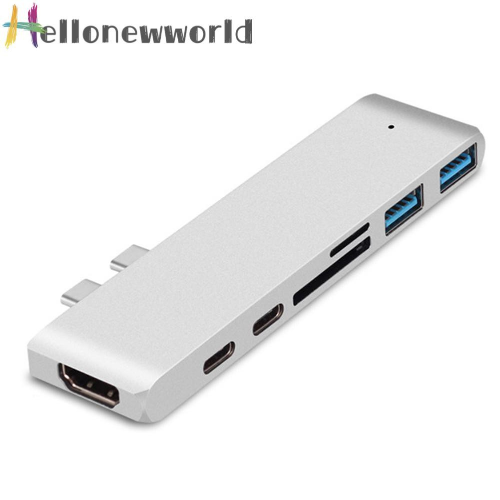 Hellonewworld Multifunctional 7 in 1 Dock Dual USB Type C Hub Adapter for Apple Laptop