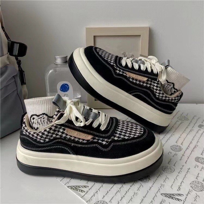 Giày Thể Thao Nữ Đế Độn Hoạ Tiết Houndstooth Đế Bánh Mì Tăng Chiều Cao HotTrend FLORA G23