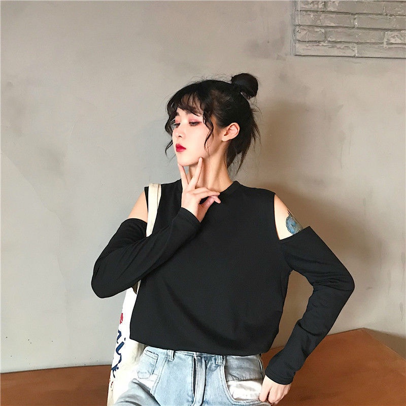 ZHELIHANGFEI Áo Thun Sweater Tay Dài Hở Vai Thiết Kế Trẻ Trung Cá Tính