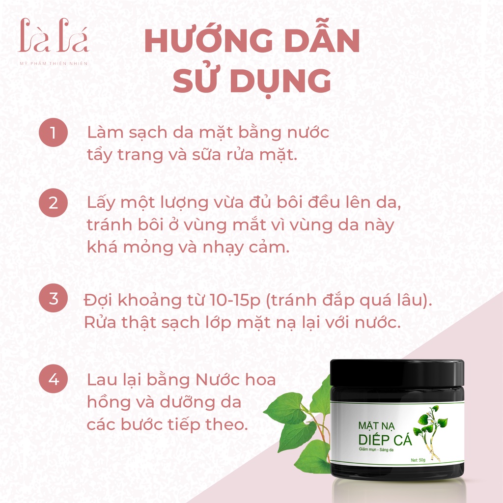 Mặt nạ diếp cá mask đắp mặt thiên nhiên trắng da dưỡng ẩm đẩy mụn Là Lá [handmade] 50gram