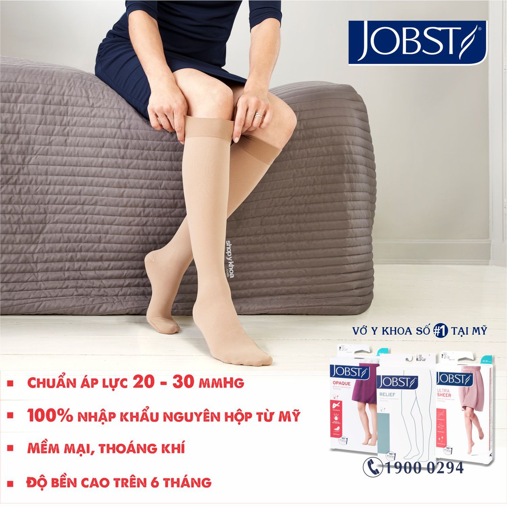 Vớ y khoa đùi silicone JOBST Relief - Cơ bản màu da, hở ngón, 20 - 30 mmHg, điều trị giãn tĩnh mạch chân (tất y khoa)