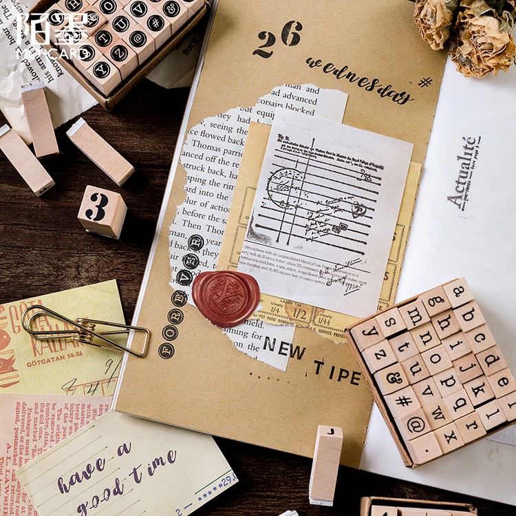 Con dấu gỗ chữ cái, số, ngày làm planner - STAMP