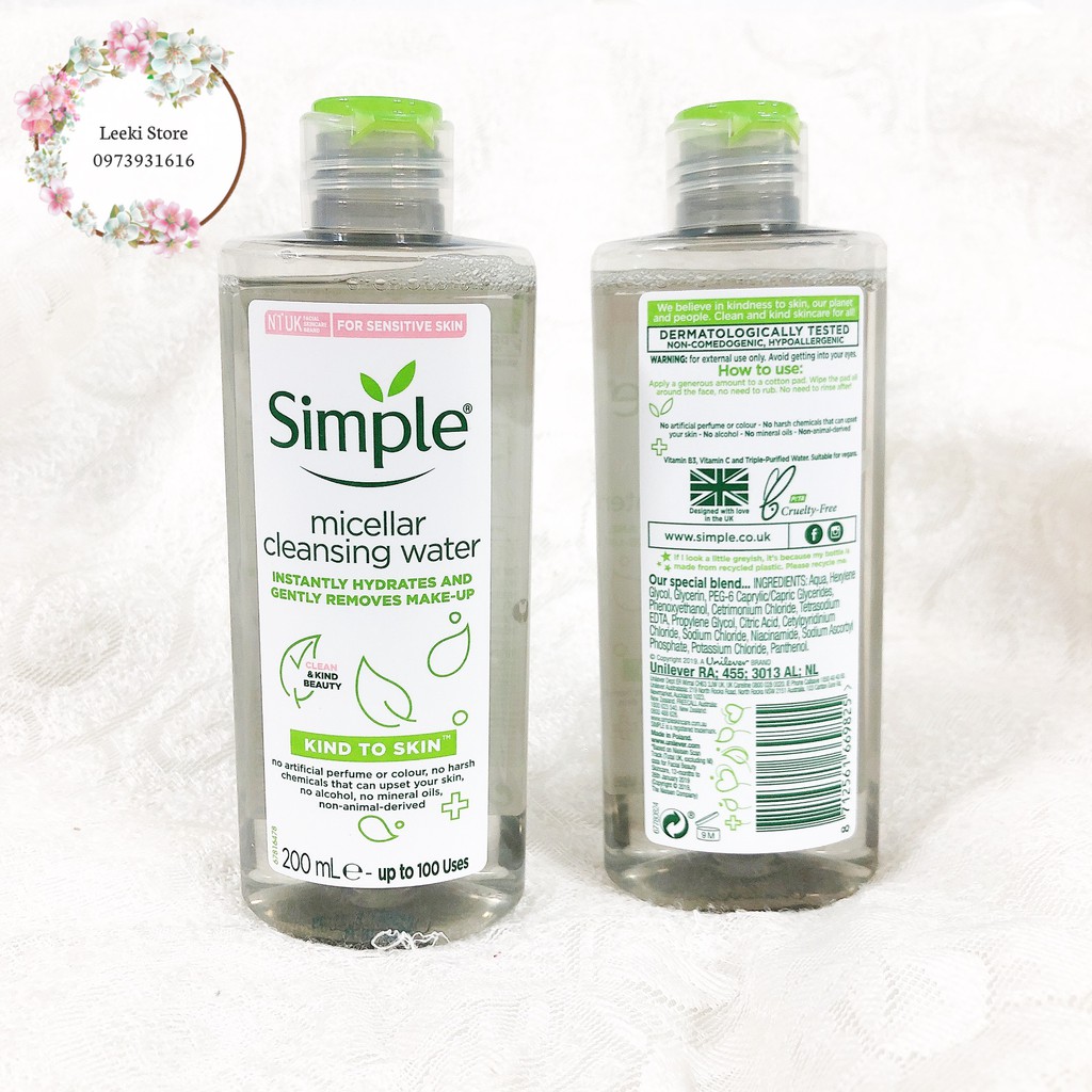 Nước Tẩy Trang Lành Tính, Dưỡng Ẩm Cho Da Simple Kind To Skin Micellar Cleansing