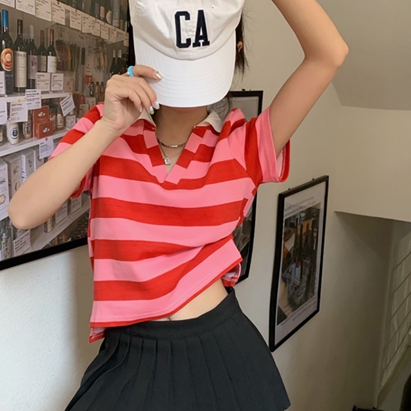 Áo Thun POLO Dệt Kim Tay Ngắn Kẻ Sọc Dễ Phối Đồ