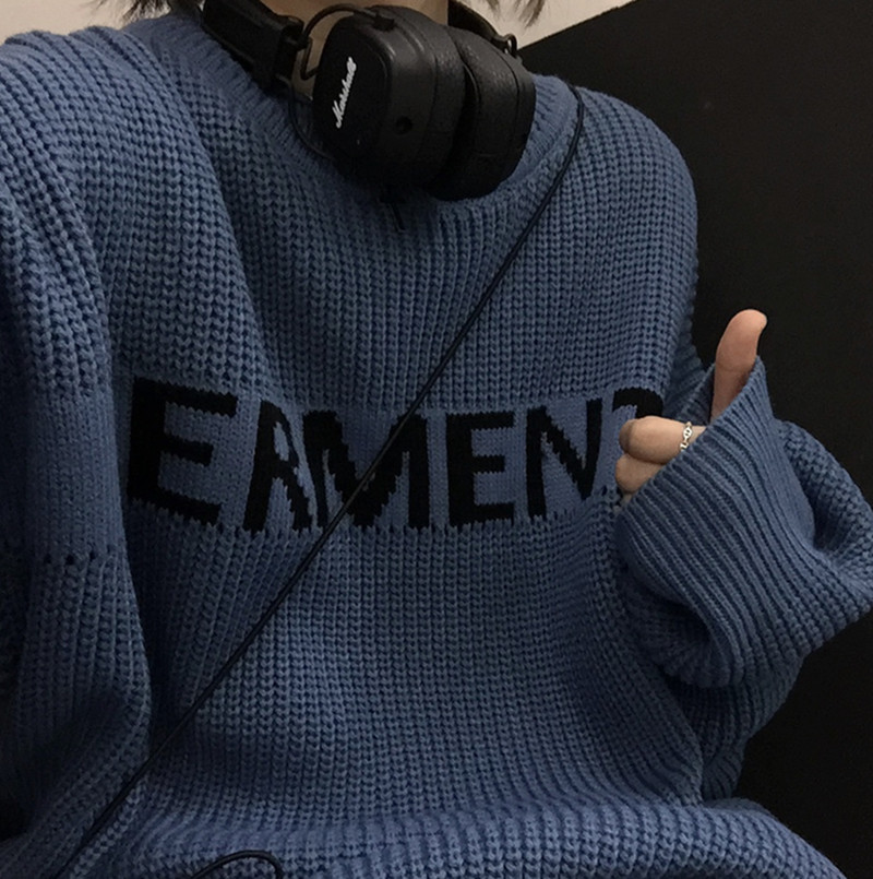 Áo Len Dệt Kim Dài Tay Áo Kiểu Hàn Quốc Dáng Rộng In Chữ Dễ Phối Đồ Hợp Thời Trang