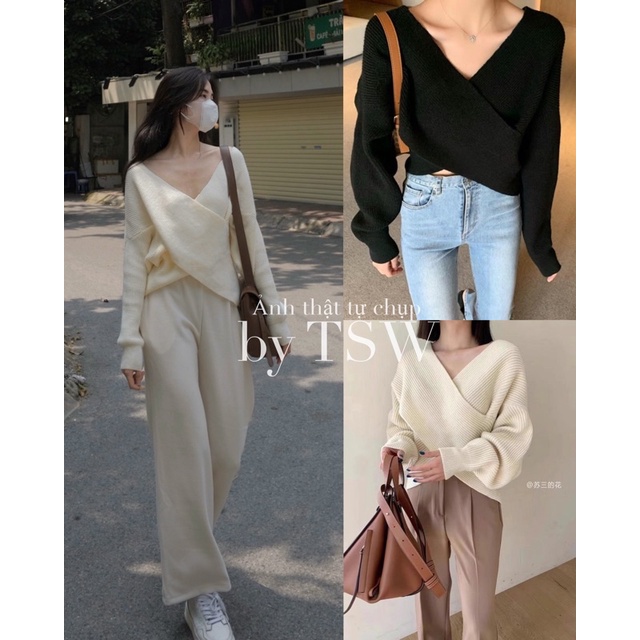 (Kèm CLIP THẬT) Áo len dài tay vạt chéo QC loại 1