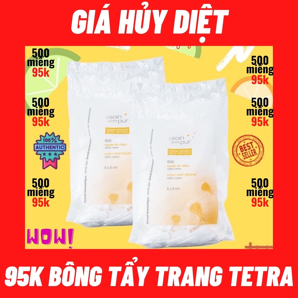 Bông tẩy trang tetra 600 miếng date tháng 4/2026, Bông tẩy trang tetra pháp 500 miếng, bông tetra 500 miếng