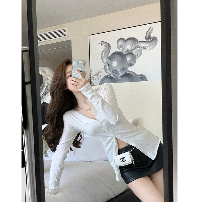 Cocory vn Áo Khoác cardigan Tay Dài Cổ Chữ V Màu Sắc Đơn Giản Cho Nữ