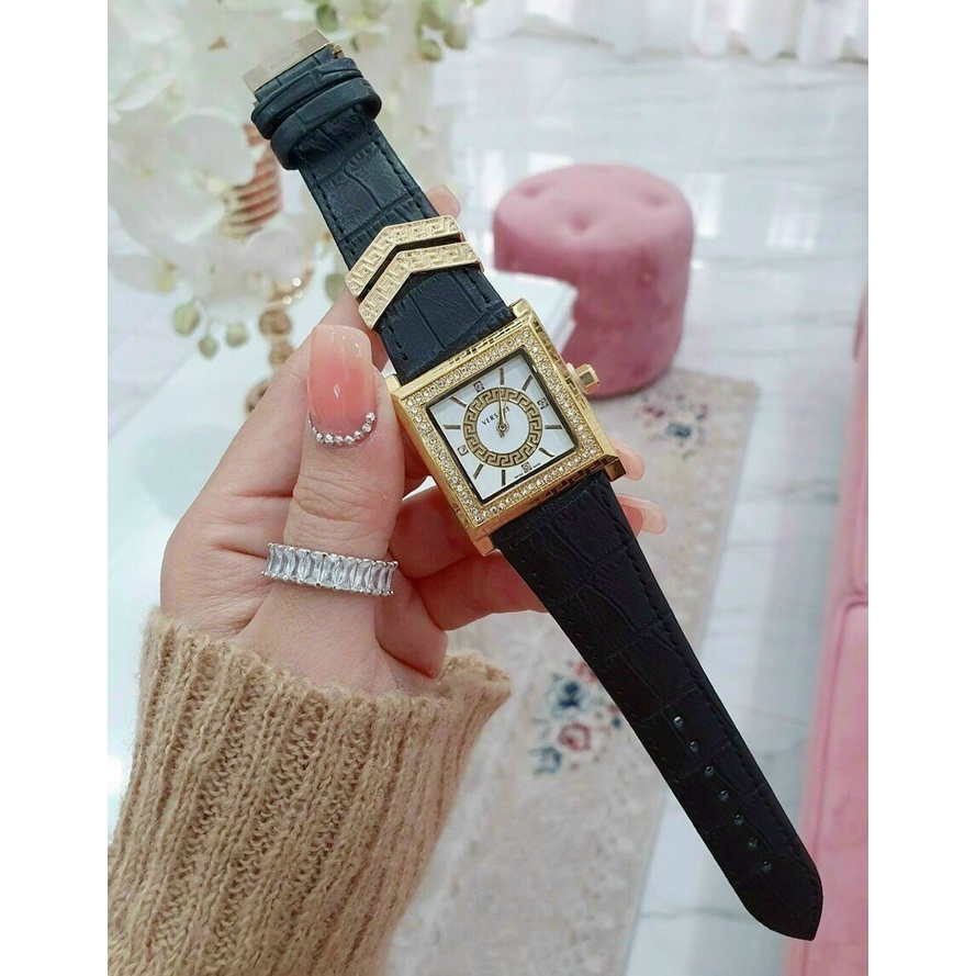 Đồng hồ đeo tay nữ, đồng hồ nữ VERSACE dây da cao cấp, mặt vuông thời trang siêu hot giá cực rẻ, chất lượng cao