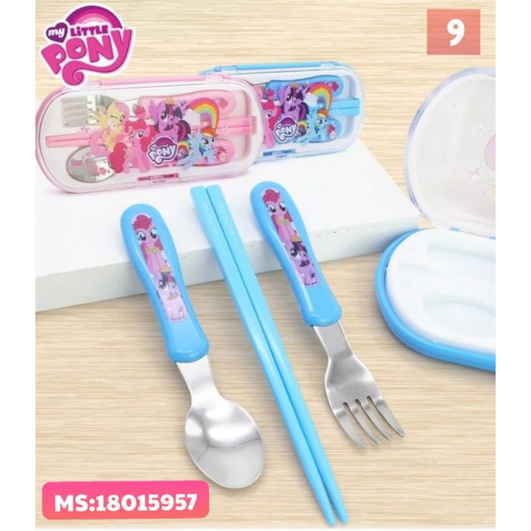 SET BỘ MUỖNG ĐŨA NĨA HÌNH NGỰA PONY MÀU XANH VÀ HỒNG