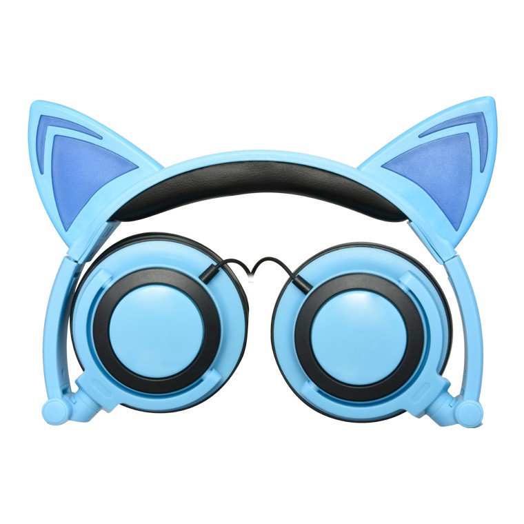 Foldable Cat Ears Headphones with LED Glowing Lights Gaming Headphones cat earphone for Mobile Phone Pad Computer