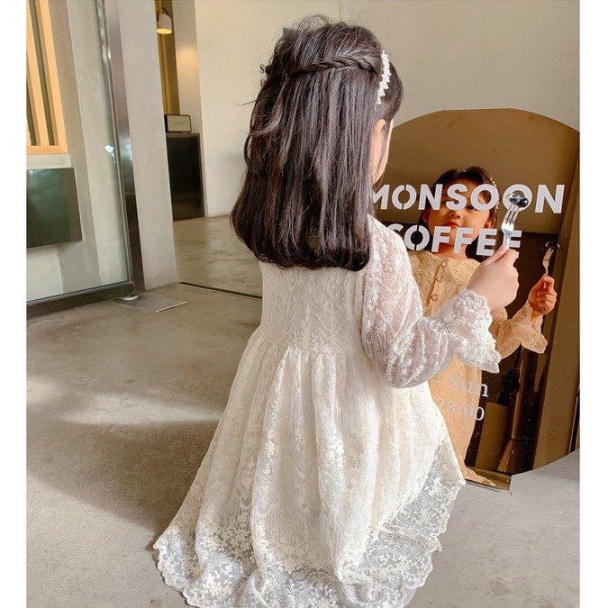 Váy bé gái ren hoa mềm cao cấp dài tay cho bé từ 8kg đến 20kg