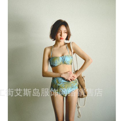 CÓ SẴN SET bikini eo cao họa tiết lá dừa | BigBuy360 - bigbuy360.vn