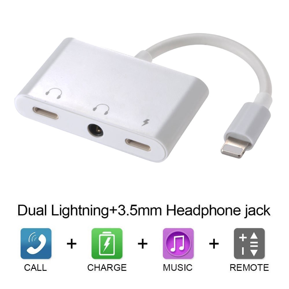 DĐầu chuyển đổi cổng lightning sang 2 cổng sạc iPhone và giắc tai nghe 3.5m 3 trong 1