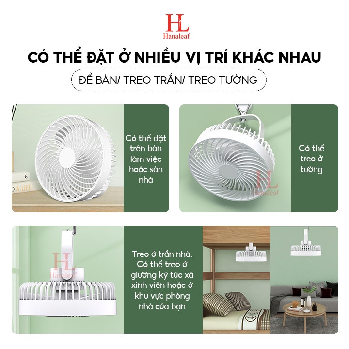 Quạt mini tích điện HL, sạc cổng type C, 3 chế độ gió, không ồn, tích hợp đèn led 2 chế độ sáng, quạt đến 5h liên tục