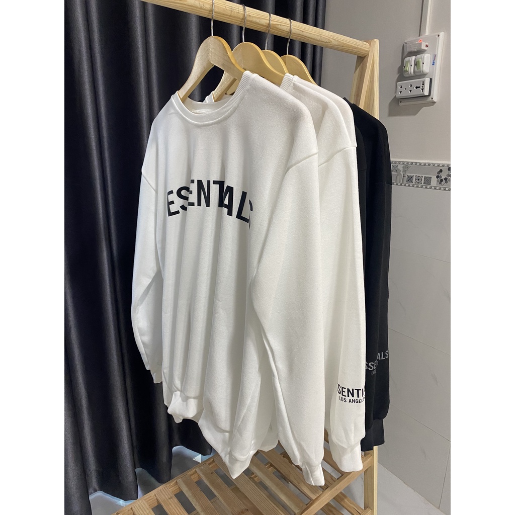 Áo sweater essentials full size 2 màu trắng đen chất liệu nỉ cotton thời trang hàn quốc | BigBuy360 - bigbuy360.vn