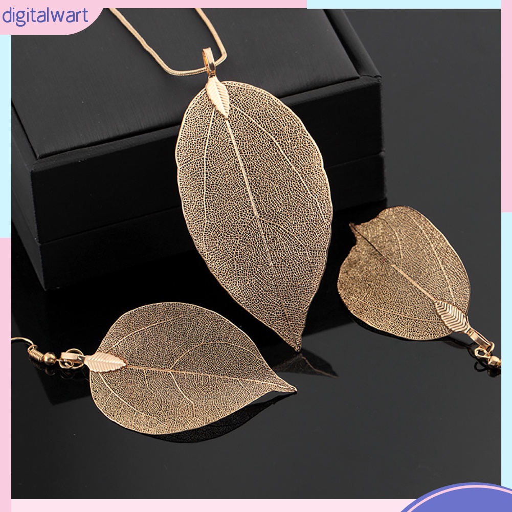 Bộ Dây Chuyền + Bông Tai Hợp Kim Hình Chiếc Lá Thời Trang Dành Cho Nữ