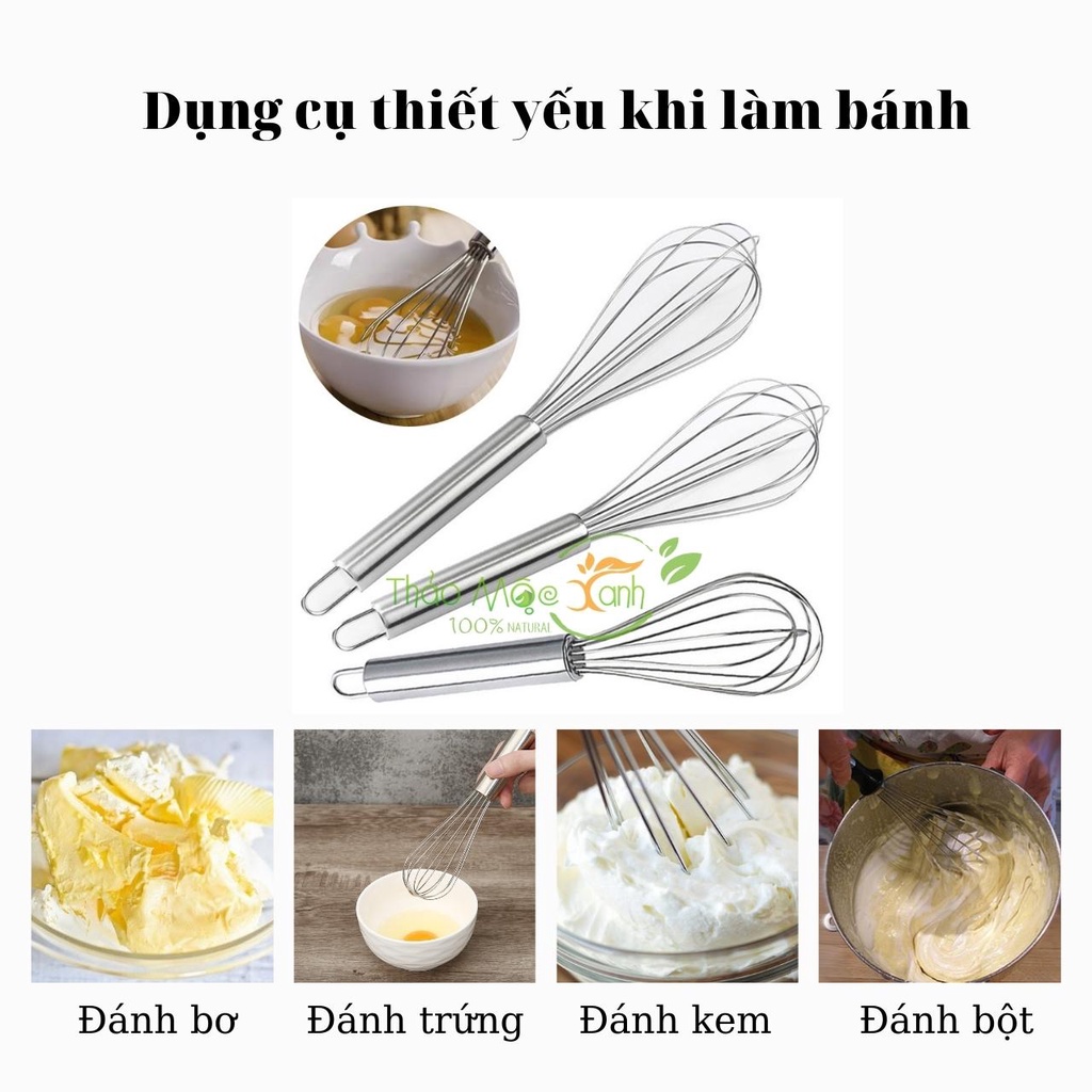 Dụng cụ đánh trứng cầm tay, Cây phới lồng tròn đánh trứng, khuấy trộn bột, đánh bông kem bơ bằng thép không gỉ inox