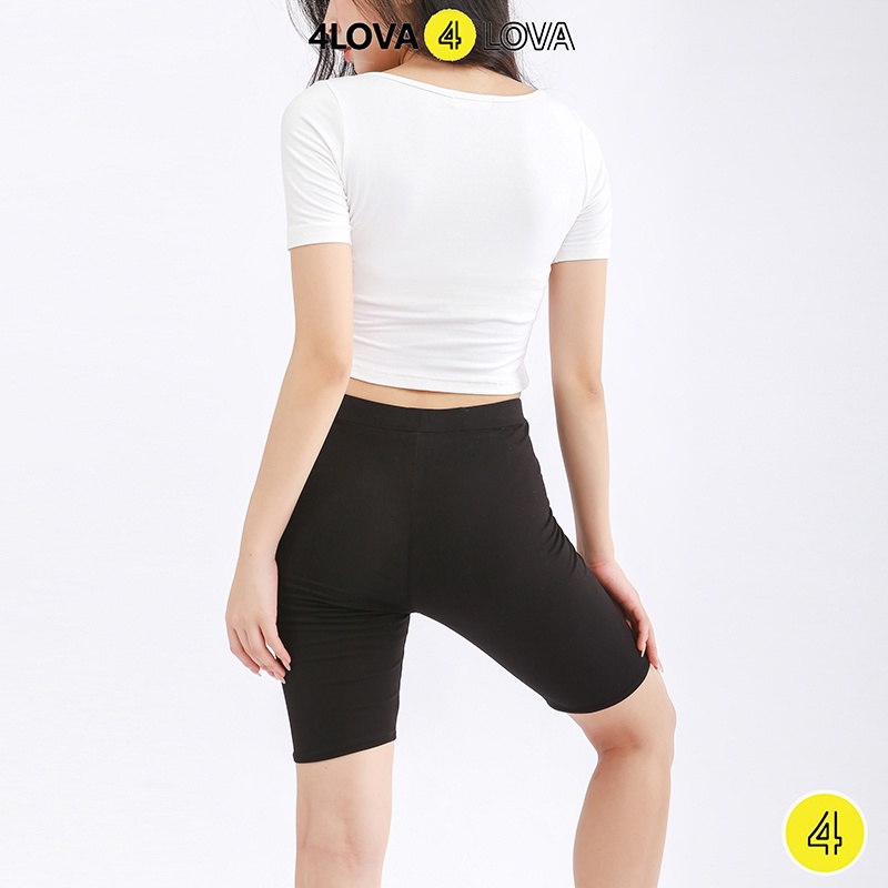 Quần legging lửng 4LOVA vải thun cao cấp biker nữ đùi ngố đồ mặc nhà dáng ôm bó lưng thun tập gym yoga bigsize