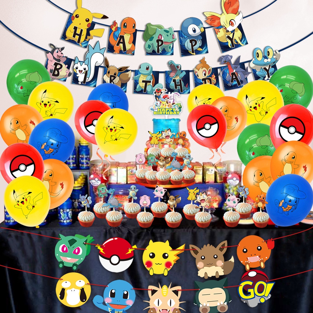 Set 77 Bong Bóng Trang Trí Tiệc Sinh Nhật Hình Pokemon