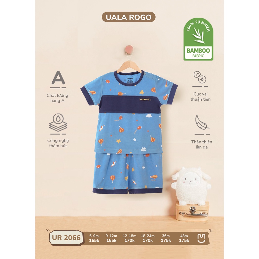 Bộ Uala Rogo cộc tay chất vải Bamboo cao cấp siêu mềm mịn thoáng mát thấm hút tốt viền họa tiết cho bé trai bé gái 2066
