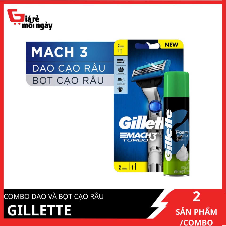 Dao cạo râu Gillette Turbo 1 cán 2 lưỡi tặng kèm 1 Gel cạo râu 70g Mach3 Turbo